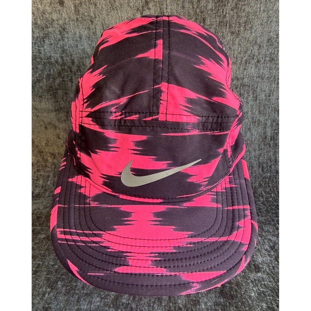 Nike Dri-Fit AW84 5-Panel Hat Cap Running Pink/Black Reflective OSFA Adult RARE‎